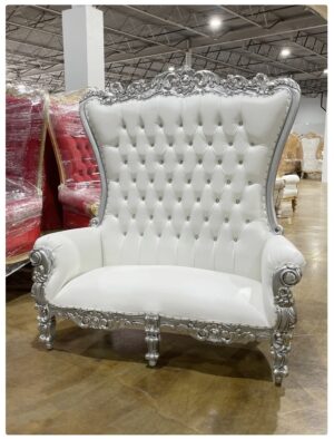 Adult Vienna Throne Settee  Silver/Ivory